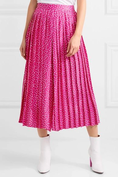 Shop Off-white Cropped Pleated Satin Wide-leg Pants In Fuchsia