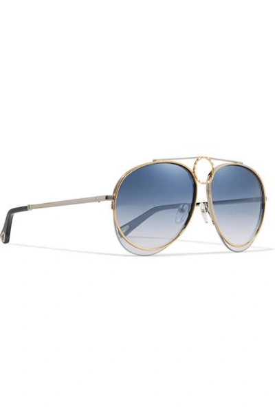 Shop Chloé Aviator-style Gold And Silver-tone Sunglasses