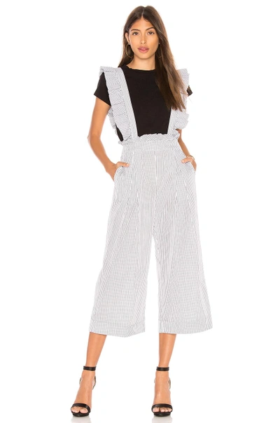 Shop Marled X Olivia Culpo Ruffle Jumpsuit In Black & White Pinstripe