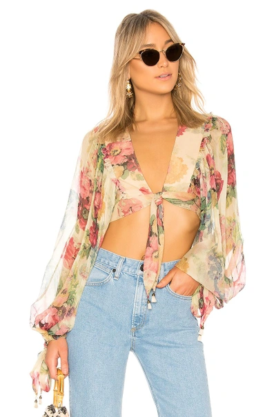 Shop Zimmermann Melody Tie Front Top In Taupe Floral