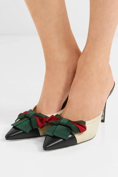 Shop Gucci Bow-embellished Two-tone Leather Mules