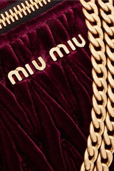 Shop Miu Miu Convertible Matelassé Velvet Belt Bag In Burgundy