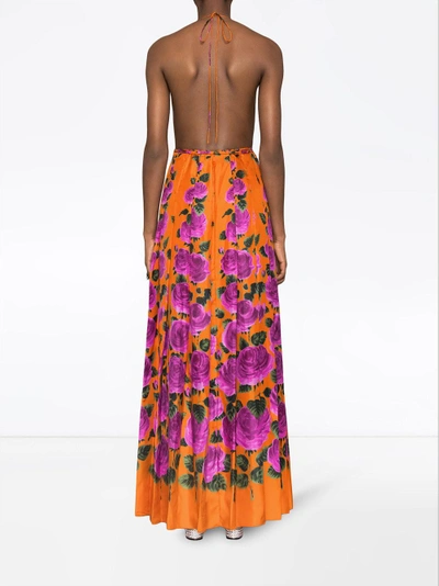 Shop Gucci Rose Garden Print Silk Dress