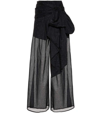 Shop Alexandre Vauthier Embellished Cotton Trousers In Black
