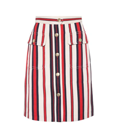 Shop Gucci Striped Denim Skirt In Multicoloured