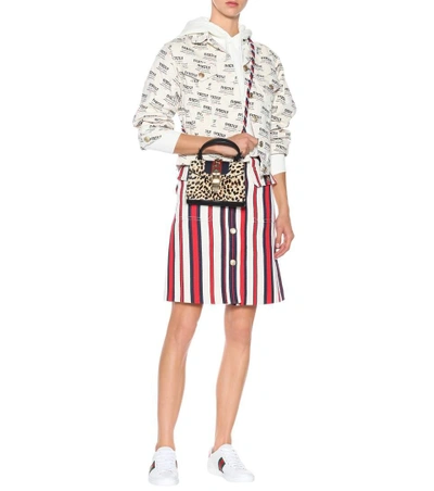 Shop Gucci Striped Denim Skirt In Multicoloured