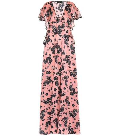 Shop Rochas Floral-printed Silk Dress In Pink