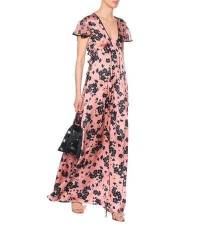 Shop Rochas Floral-printed Silk Dress In Pink