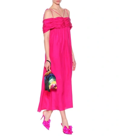 Shop Isa Arfen Off-the-shoulder Silk Midi Dress In Pink