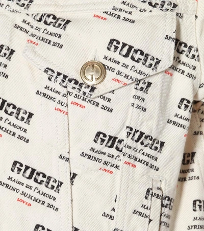 Shop Gucci Printed Denim Jacket In Beige