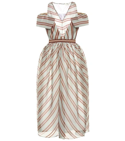 Shop Fendi Striped Silk Midi Dress In Multicoloured