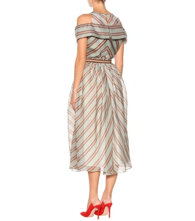 Shop Fendi Striped Silk Midi Dress In Multicoloured