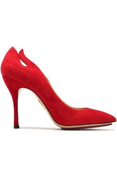 Shop Charlotte Olympia Woman Inferno Cutout Suede Pumps Red