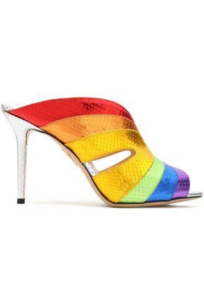 Shop Charlotte Olympia Woman Judy Metallic Color-block Snake-effect Leather Mules Multicolor