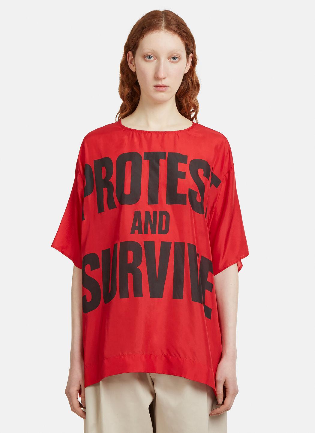 Katharine Hamnett Protest And Survive-print Silk T-shirt In Red Multi