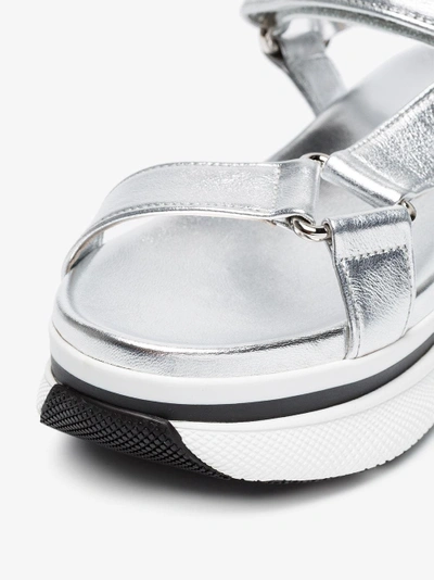 Shop Prada Metallic 50 Leather Hiking Sandals