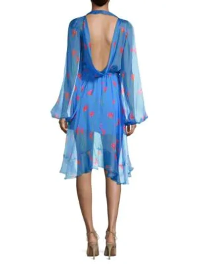 Shop Caroline Constas Olivia Cowl Back Silk Dress In Blue