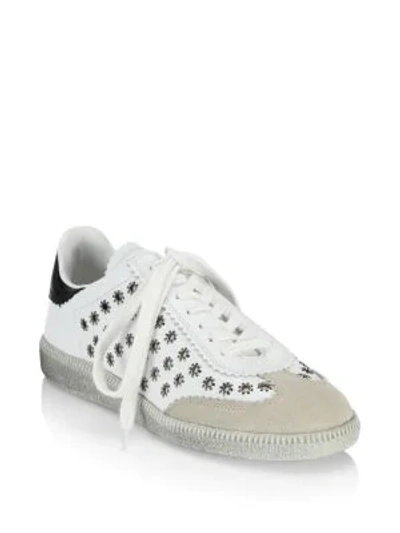Shop Isabel Marant Bryce Eyelet Studded Leather Sneakers In White