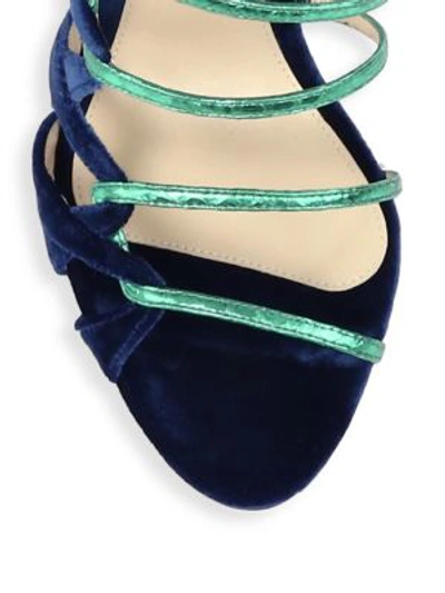 Shop Alexandre Birman Nolita Buccata Heel With Snake & Velvet In Blue