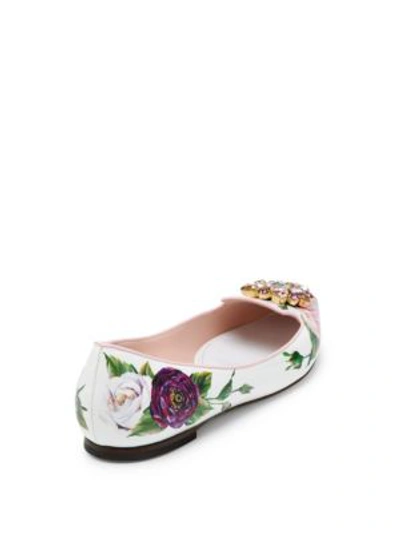 Shop Dolce & Gabbana Rose Print Leather Flats In Multi