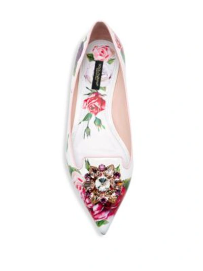 Shop Dolce & Gabbana Rose Print Leather Flats In Multi