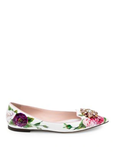 Shop Dolce & Gabbana Rose Print Leather Flats In Multi