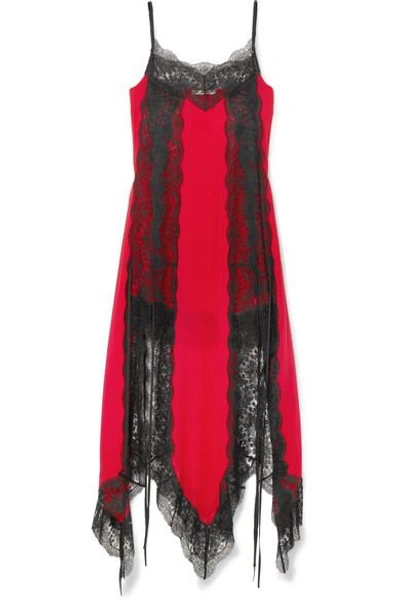 Shop Christopher Kane Lace-trimmed Silk-chiffon Dress In Red