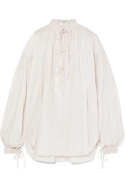 Shop Saint Laurent Oversized Cotton And Silk-blend Blouse In Ecru