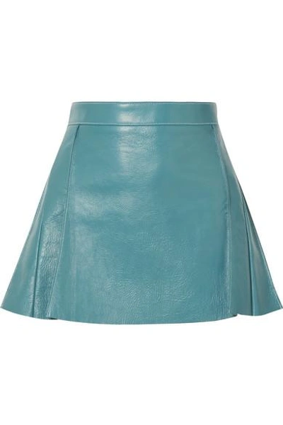 Shop Chloé Pleated Leather Mini Skirt In Blue