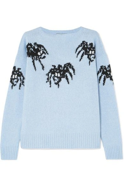 Shop Prada Intarsia Wool And Cashmere-blend Sweater In Blue