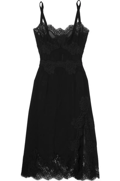 Shop Dolce & Gabbana Lace-trimmed Silk-blend Georgette Chemise