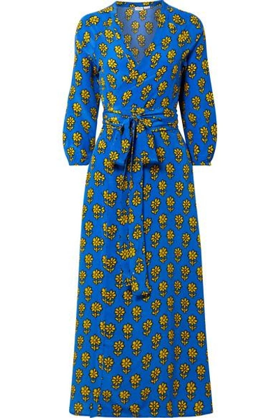 Shop Rhode Jagger Printed Silk Crepe De Chine Wrap Dress In Azure