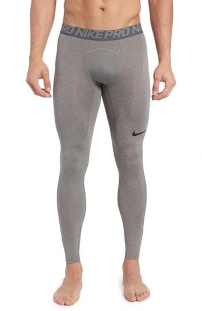 Shop Nike Pro Athletic Tights In Carbon Heather/ Grey/ Black