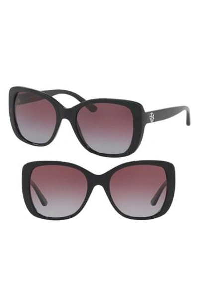 Shop Tory Burch 53mm Polarized Rectangle Sunglasses - Black Silver