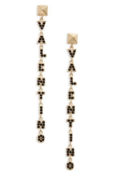 Shop Valentino Logo Drop Earring In Plaino Mat/ Black