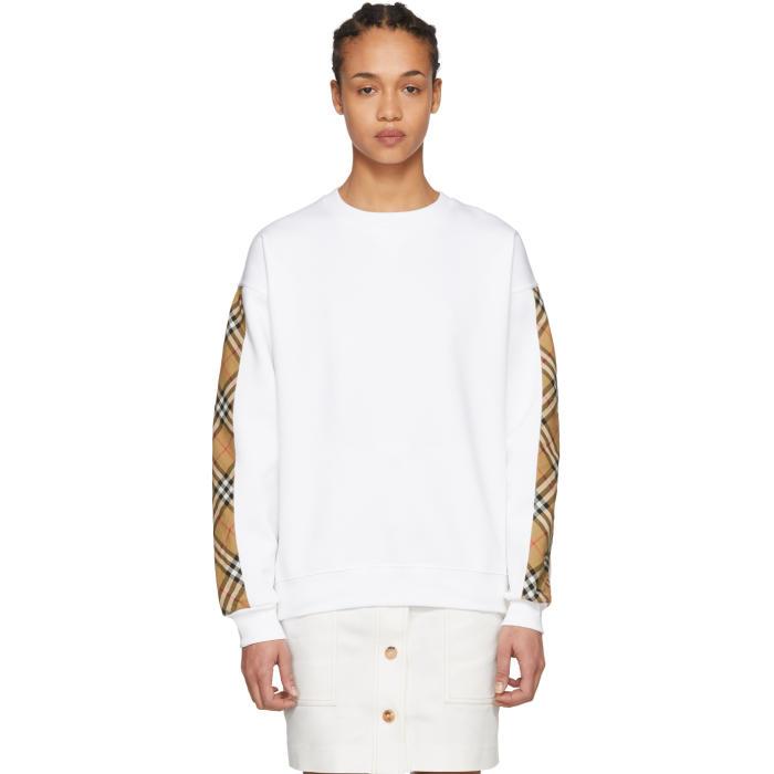 Burberry Vintage Check Detail Cotton Blend Sweatshirt In White | ModeSens