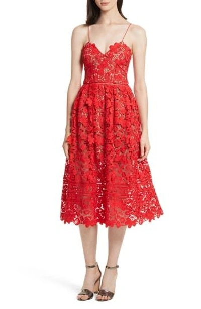 Shop Self-portrait Azaelea 3d Lace Fit & Flare Dress In Tomato Red