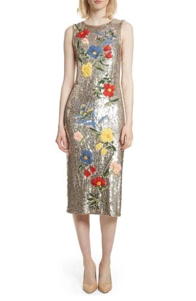 Shop Alice And Olivia Nat Embellished Sheath Dress In Antique Silver/ Multi