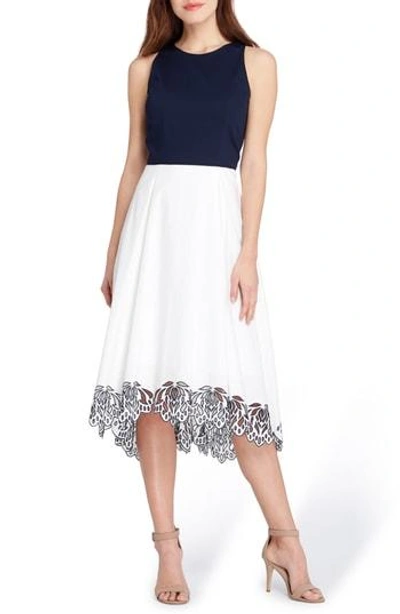Shop Tahari Sleeveless Floral Hem Midi Dress In White/ Navy