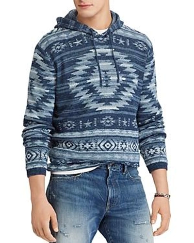 Shop Polo Ralph Lauren Patterned Hooded Sweater In Blue