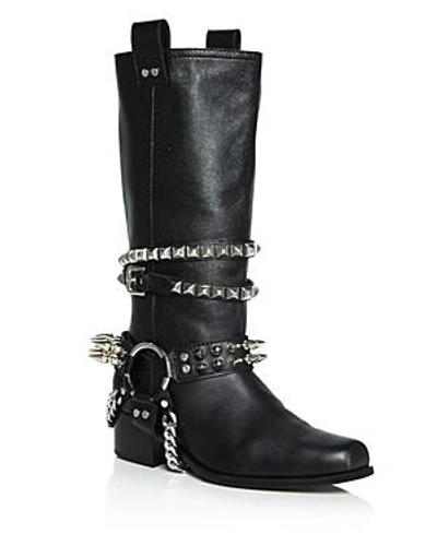 Shop Moschino Women's Studded Leather Tall Boots In Black