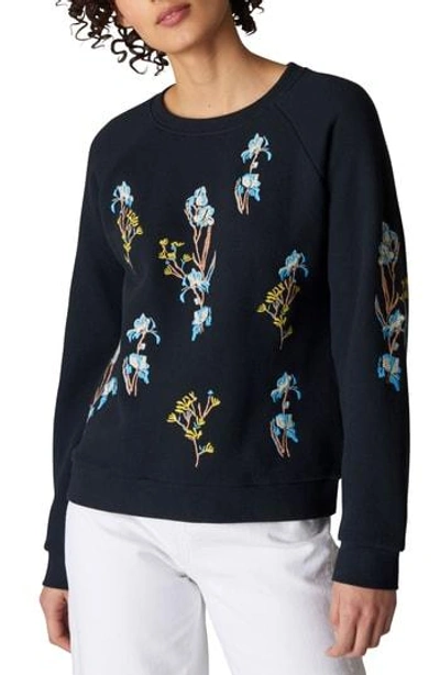 Shop Whistles Iris Floral Embroidered Sweater In Navy/ Multi