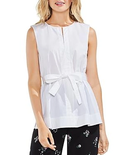 Shop Vince Camuto Poplin Sleeveless Belted Top In Ultra White