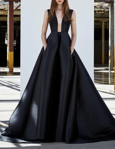 Shop Alex Perry Axel-black Italian Silk Sleeveless Ball Gown