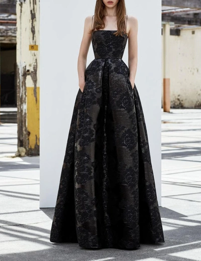 Shop Alex Perry Fall/winter 2018  Merrit-black Lurex Jacquard Strapless Gown
