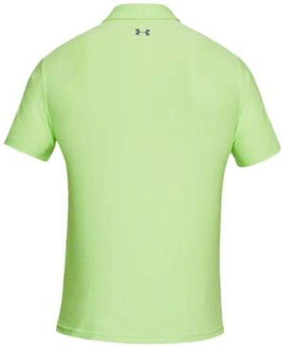 Shop Under Armour Men's Playoff Performance Striped Golf Polo In Lumos Lime/rhino Grey