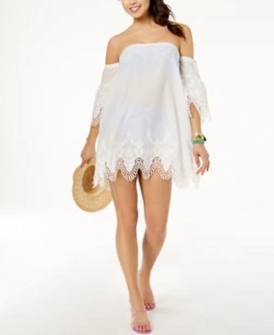 Shop Minkpink Cotton Off-the-shoulder Cover-up Dress Women's Swimsuit In White