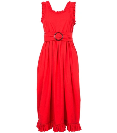Shop Isa Arfen Red Frill Trim Belted Waist Dress