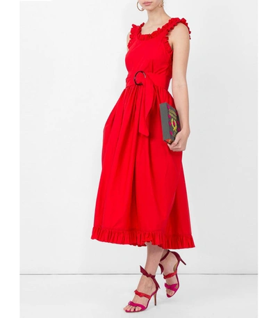 Shop Isa Arfen Red Frill Trim Belted Waist Dress