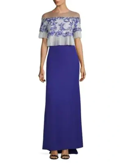 Shop Tadashi Shoji Embroidered Tulle Top Gown In Wisteria